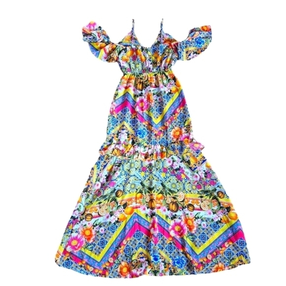 Asos‎ swim pink abstract floral lemon tiered sheer ruffle cover up  size 2
